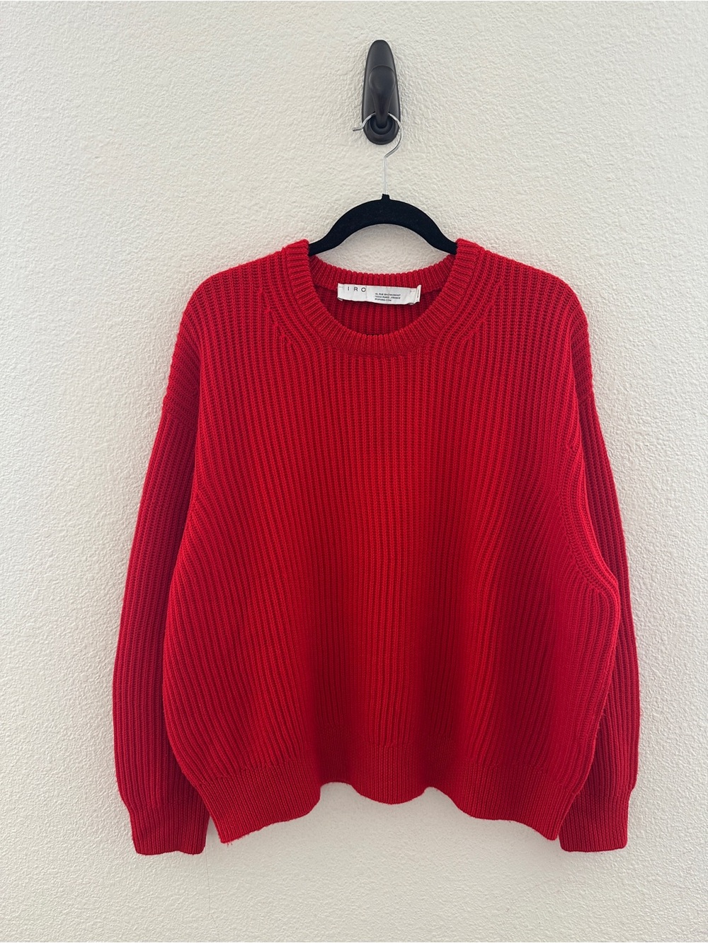 IRO Red Esquisse Ribbed Knit 100% Wool Pullover Sweater Minimalist Fall Medium